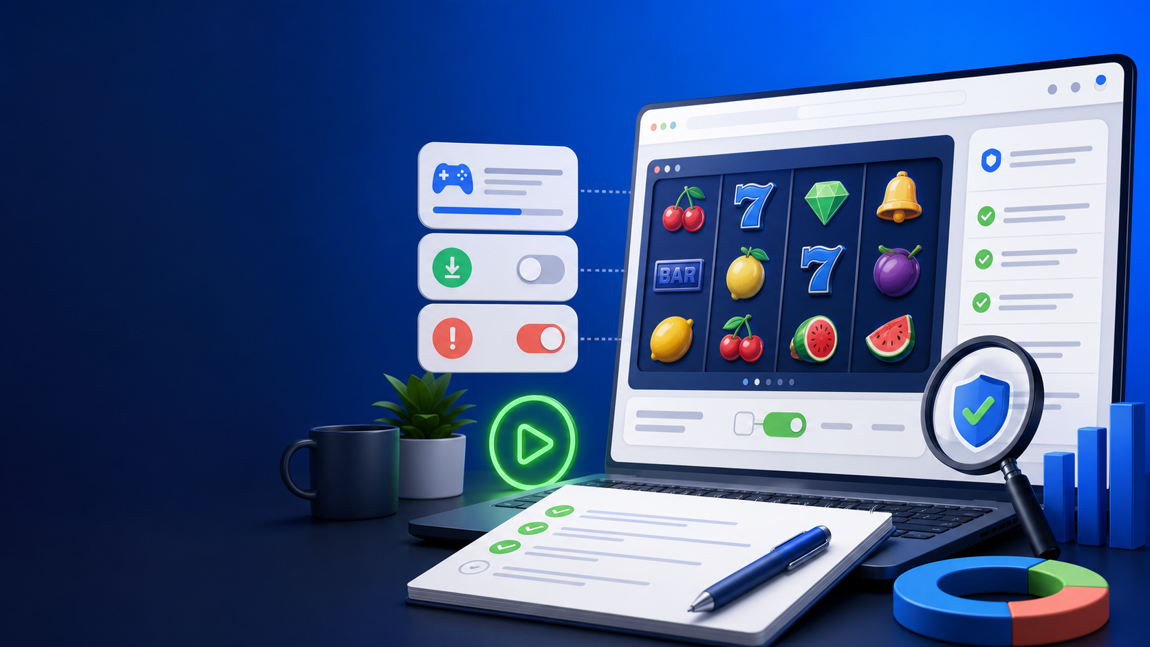 Editorial slot game guide interface with review panels
